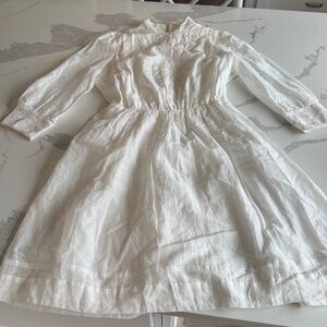 Unlogical Poem NWT new white long sleeve dress 160/84A pleated button back bees